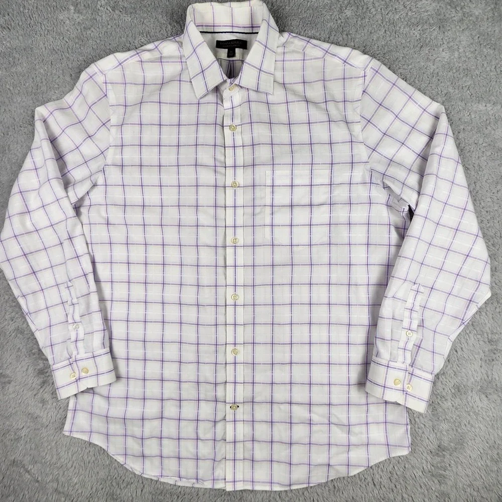 Banana Republic Button Down Mens XL White Purple Plaid‎ Non-Iron Classic Fit